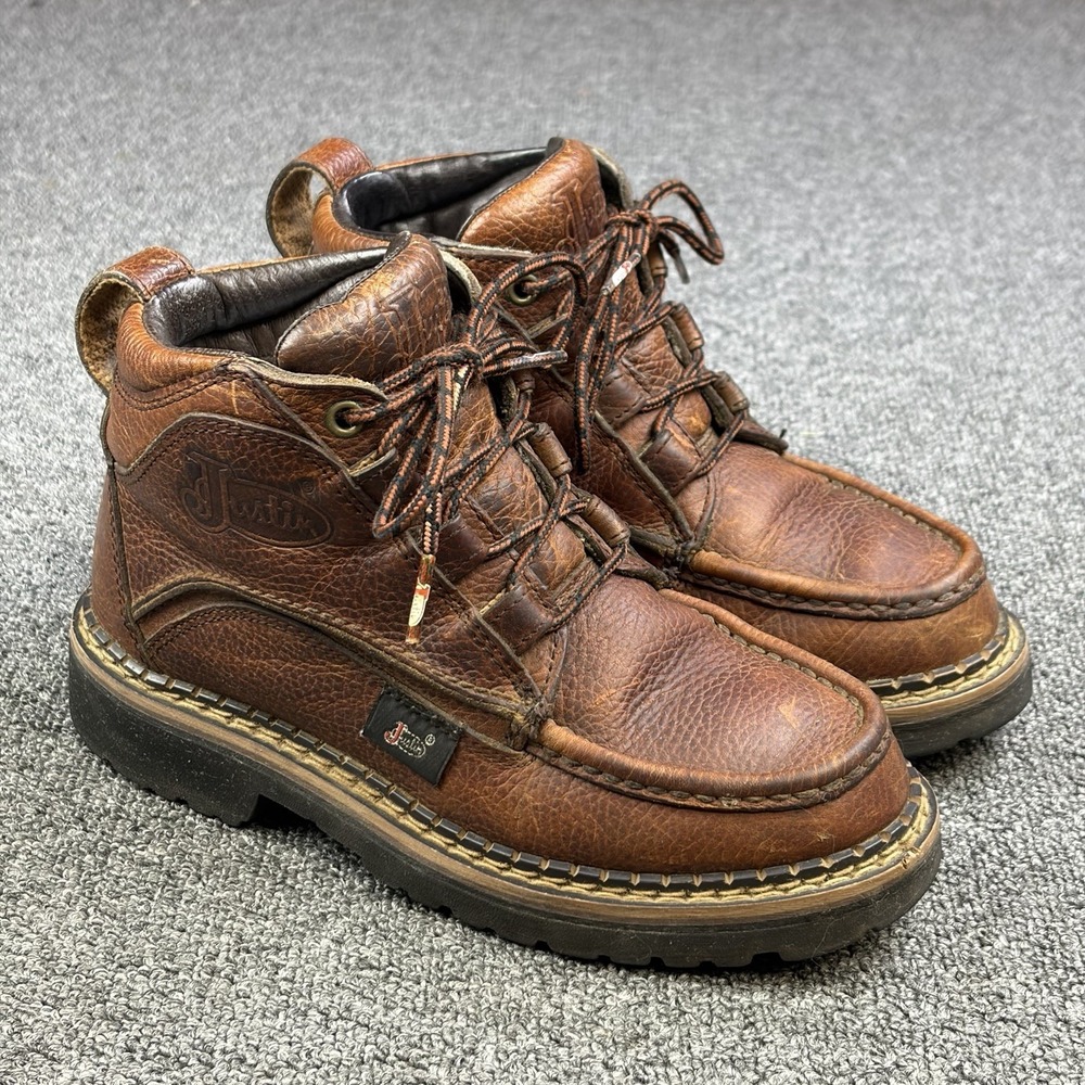 Justin Women's 6M Brown‎ Leather Lace Up Work Hiking Ankle Chukka Boots Lug Sole